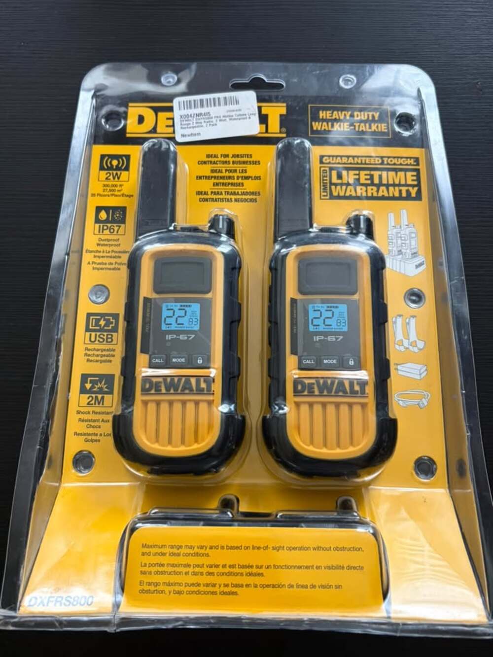 DeWalt DXFRS800 Heavy-Duty Walkie Talkies 2-Pack with Charging Dock (New, Read)